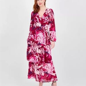 Rachel Zoe Vibrant Pink Floral Long Sleeve Dress
